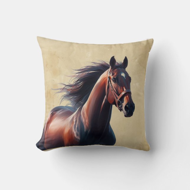 Christmas Beautiful Brown Horse  Throw Pillow (Front)