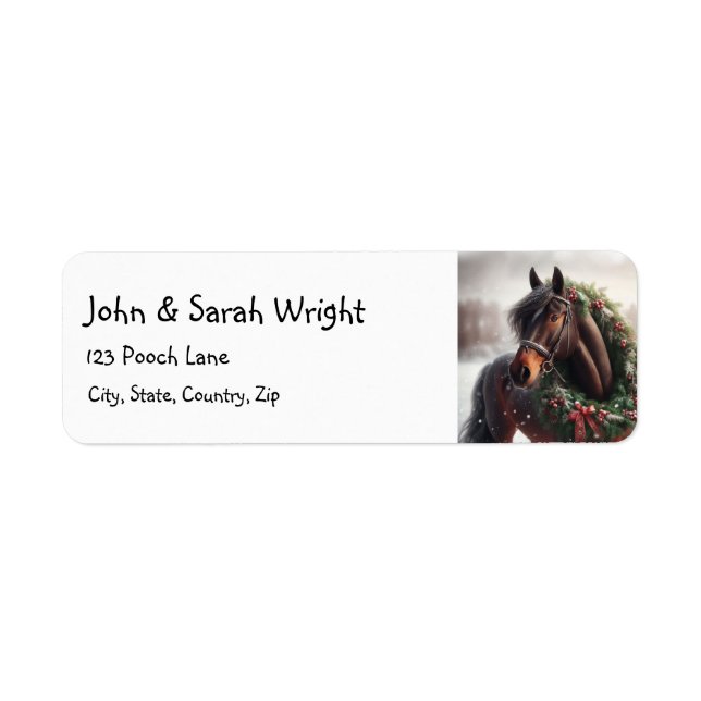 Christmas Beautiful Brown Horse & Wreath Label (Front)