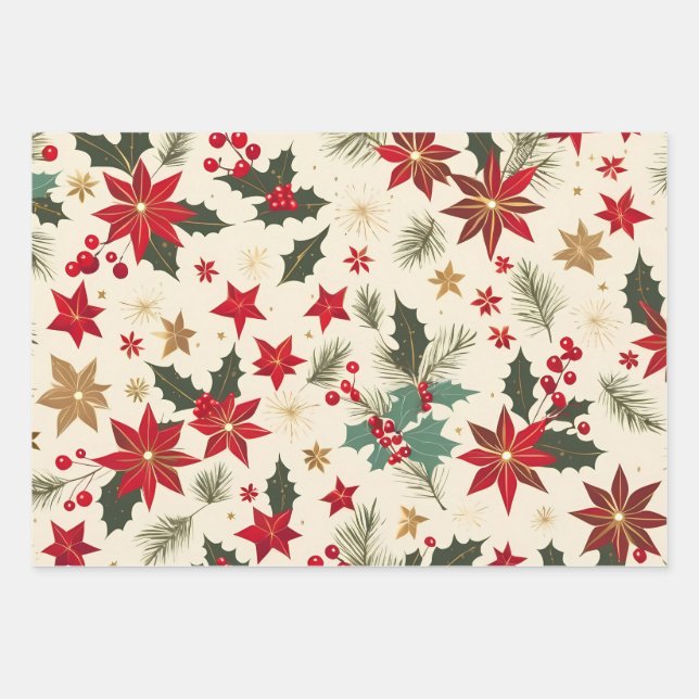 christmas beautiful glitter pattern wrapping paper sheets (Front)