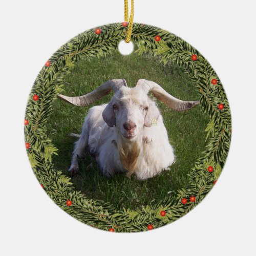 Christmas Beautiful Horned Goat Ceramic Ornament