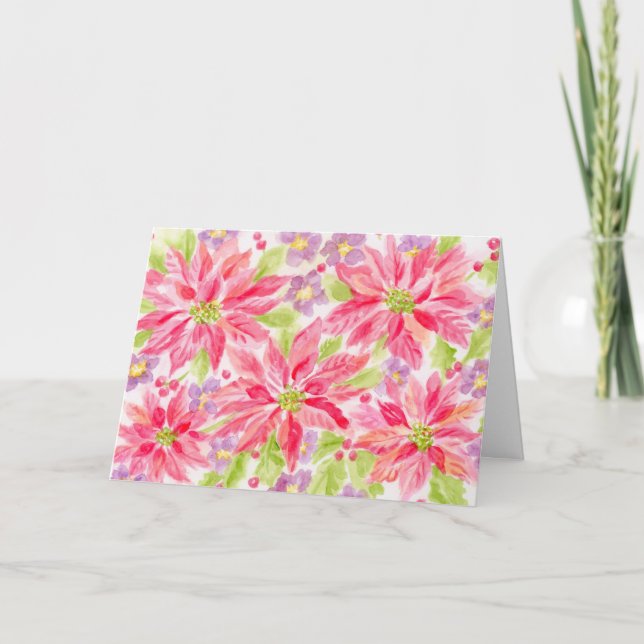 Christmas Beautiful Poinsettias Blank Note Card (Front)