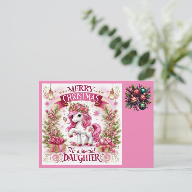  Christmas Beautiful Unicorn  Postcard (Standing Front)