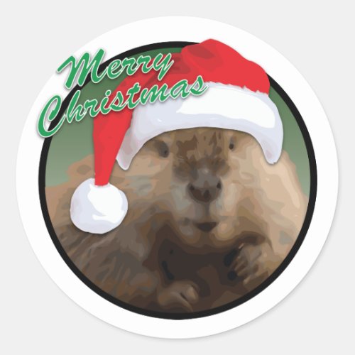 Christmas Beaver _ Classic Round Sticker Glossy Classic Round Sticker