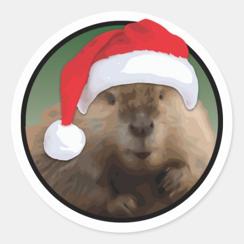 Christmas Beaver _ Classic Round Sticker Glossy Classic Round Sticker