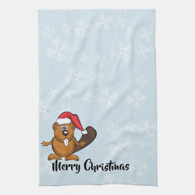 Christmas beaver tea towel (Vertical)