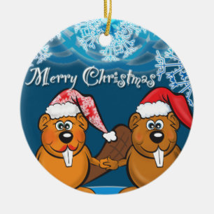 christmas beavers ceramic ornament