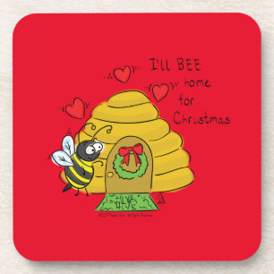 Christmas Bee Funny Holiday Cartoon Beverage Coaster