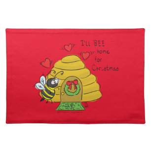 Christmas Bee Funny Holiday Cartoon Cute Cloth Placemat