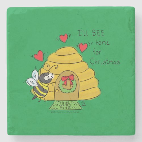 Christmas Bee Funny Holiday Cartoon Stone Coaster