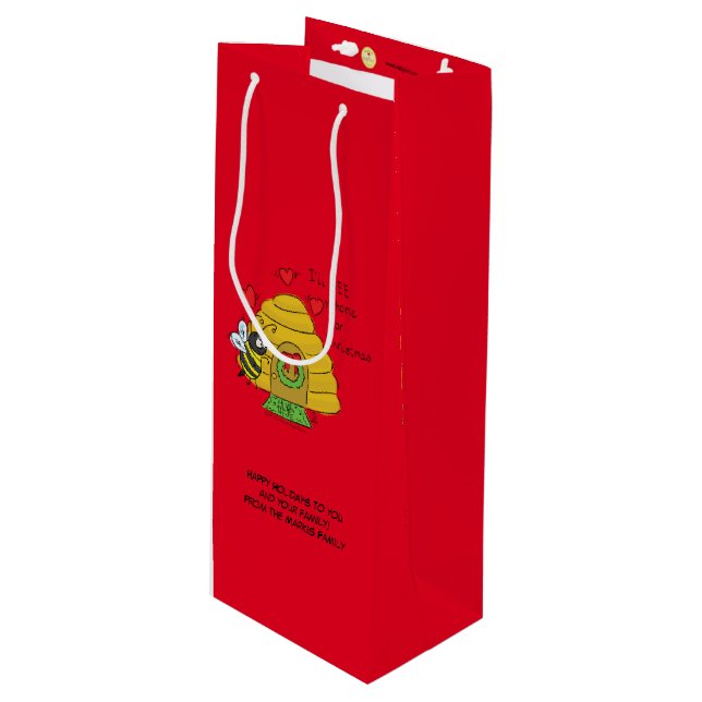 Christmas Bee Funny Holiday Cartoon Wine Gift Bag (Front Angled)