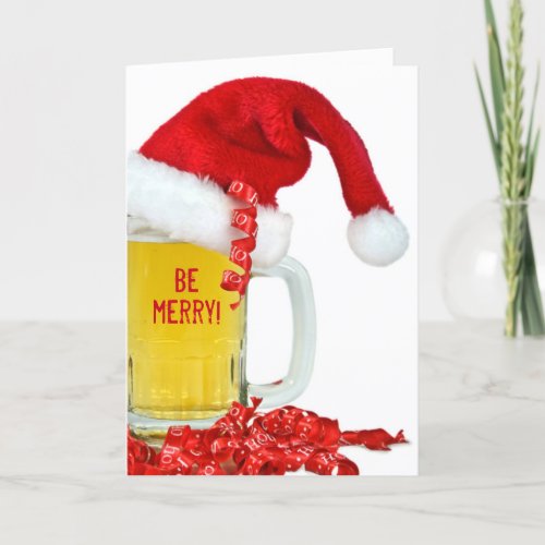 Christmas beer and hat holiday card