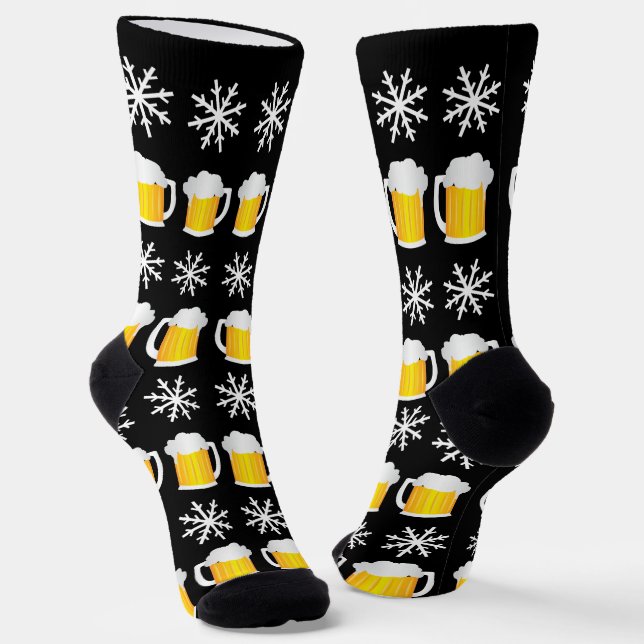 Christmas Beer And Snowflakes Pattern Socks (Angled)
