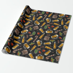 Christmas Beer Black Wrapping Paper