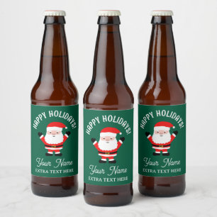Christmas beer bottle labels with Santa cartoon