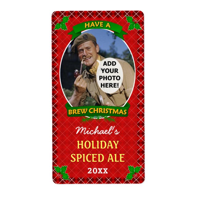 Christmas Beer Custom Photo Red Argyle Homebrewing Label (Front)
