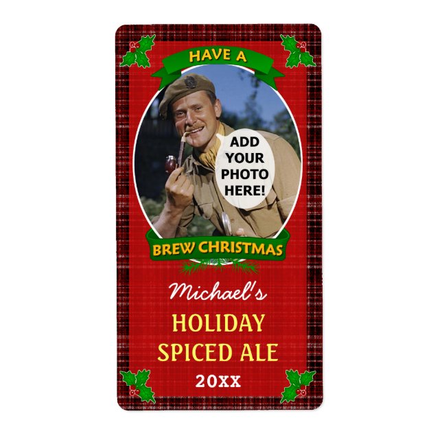 Christmas Beer Custom Photo Red Plaid Homebrewing Label (Front)