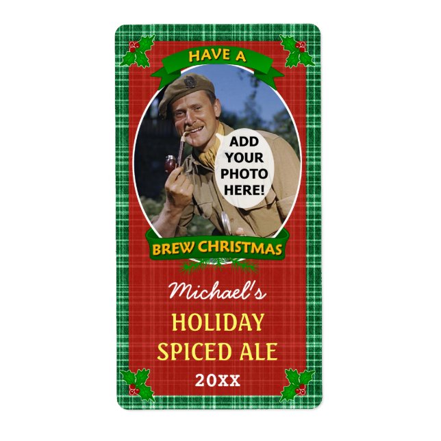 Christmas Beer Customized Photo Green Plaid Label (Front)
