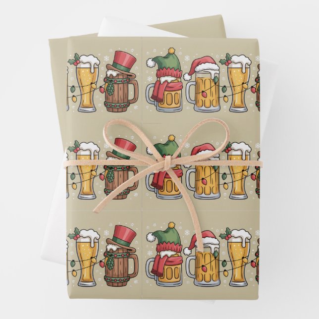 Christmas Beer Drinking Lover Gift Party Spirit  Wrapping Paper Sheets (In situ)
