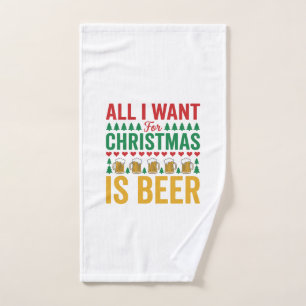 Christmas Beer Funny Holiday Drinking Design Hand Towel