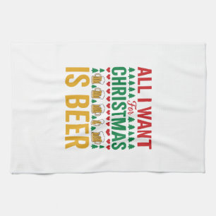 Christmas Beer Funny Holiday Drinking Design Kitchen Towel