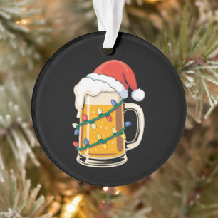 Christmas Beer Mug Santa Hat Lights Holiday Xmas Ornament