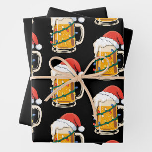 Christmas Beer Mug Santa Hat Lights Holiday Xmas Wrapping Paper Sheets