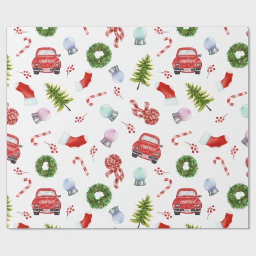 Christmas Beetle Car | Holiday Pattern Wrapping Paper | Zazzle