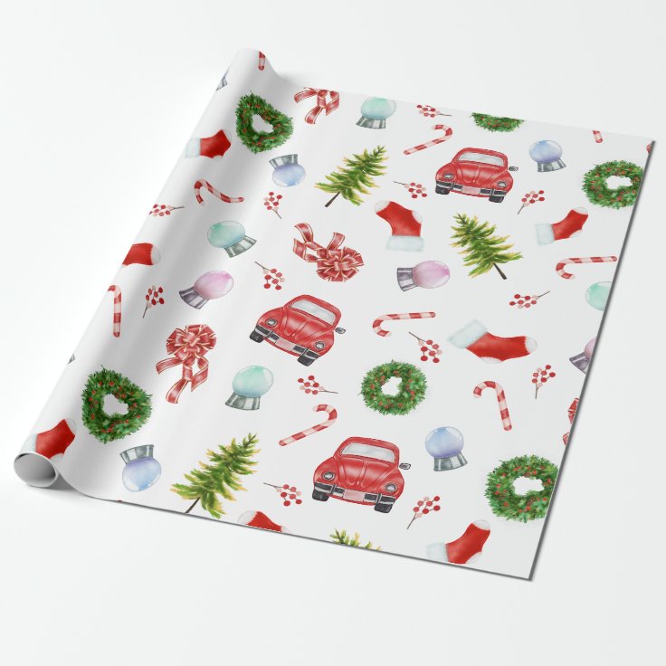 Christmas Beetle Car | Holiday Pattern Wrapping Paper | Zazzle