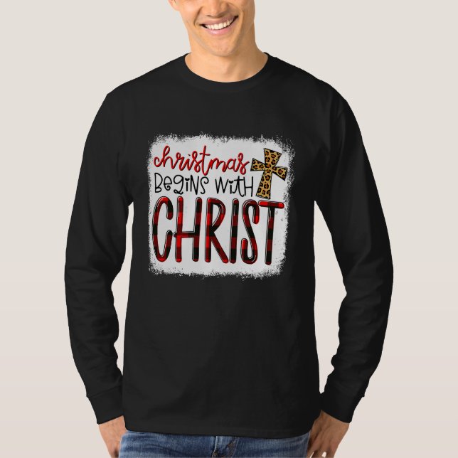 Christmas Begin With Christ Leopard Christian Cros T-Shirt (Front)