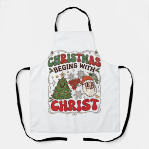 Christmas Begins Christ Santa Claus Tree Snowflake Apron