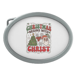 Christmas Begins Christ Santa Claus Tree Snowflake Belt Buckle