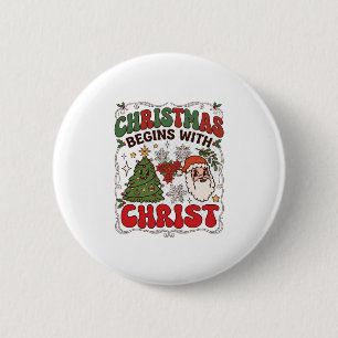 Christmas Begins Christ Santa Claus Tree Snowflake Button