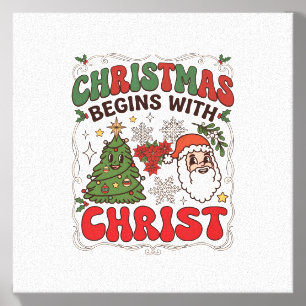Christmas Begins Christ Santa Claus Tree Snowflake Canvas Photo Tile