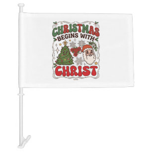 Christmas Begins Christ Santa Claus Tree Snowflake Car Flag