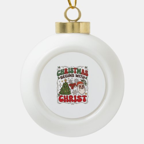 Christmas Begins Christ Santa Claus Tree Snowflake Ceramic Ball Christmas Ornament