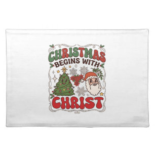 Christmas Begins Christ Santa Claus Tree Snowflake Cloth Placemat