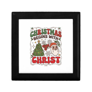 Christmas Begins Christ Santa Claus Tree Snowflake Gift Box