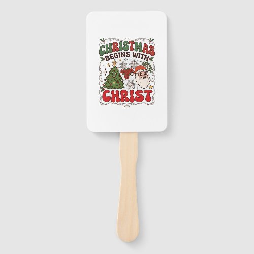 Christmas Begins Christ Santa Claus Tree Snowflake Hand Fan