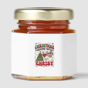 Christmas Begins Christ Santa Claus Tree Snowflake Honey Jar Favors