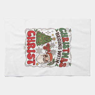 Christmas Begins Christ Santa Claus Tree Snowflake Kitchen Towel