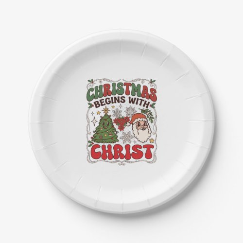 Christmas Begins Christ Santa Claus Tree Snowflake Paper Plates