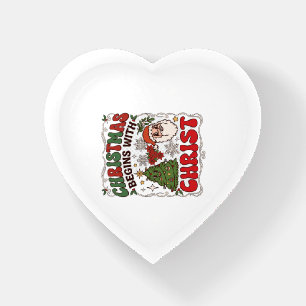 Christmas Begins Christ Santa Claus Tree Snowflake Paperweight