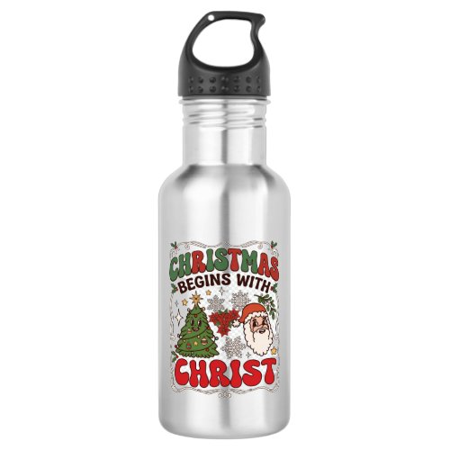 Christmas Begins Christ Santa Claus Tree Snowflake Stainless Steel Water Bottle