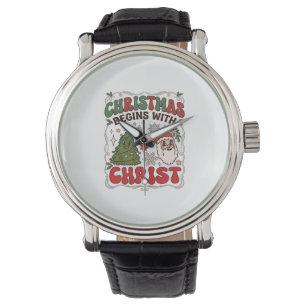 Christmas Begins Christ Santa Claus Tree Snowflake Watch
