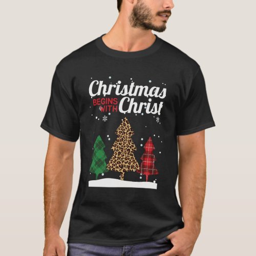 Christmas Begins With Christ Buffalo Plaid Jaguar  T_Shirt