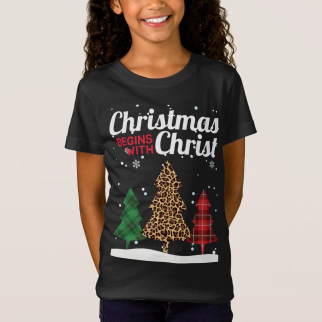 Christmas Begins With Christ Buffalo Plaid Jaguar  T-Shirt (Front)