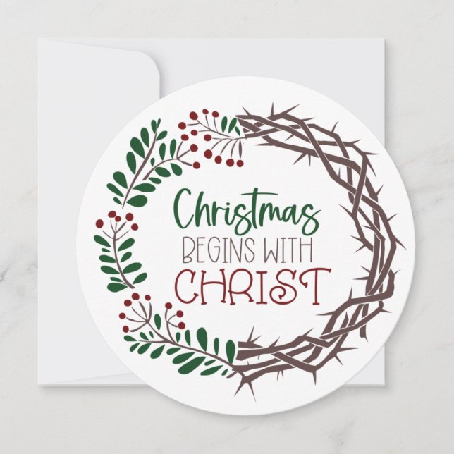 CHRISTMAS BEGINS WITH CHRIST Christian Minimalist  Holiday Card (Front)