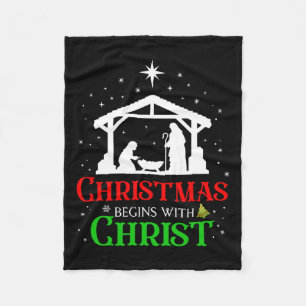 Christmas Begins With Christ Christian Religious J Fleece Blanket
