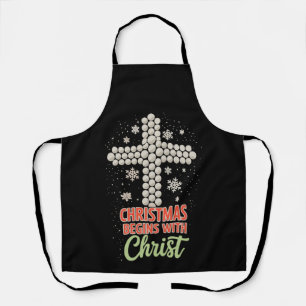 Christmas Begins With Christ Christian Snow Xmas Apron