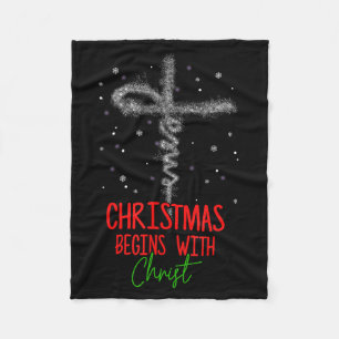 Christmas Begins With Christ Cross Christian Relig Fleece Blanket